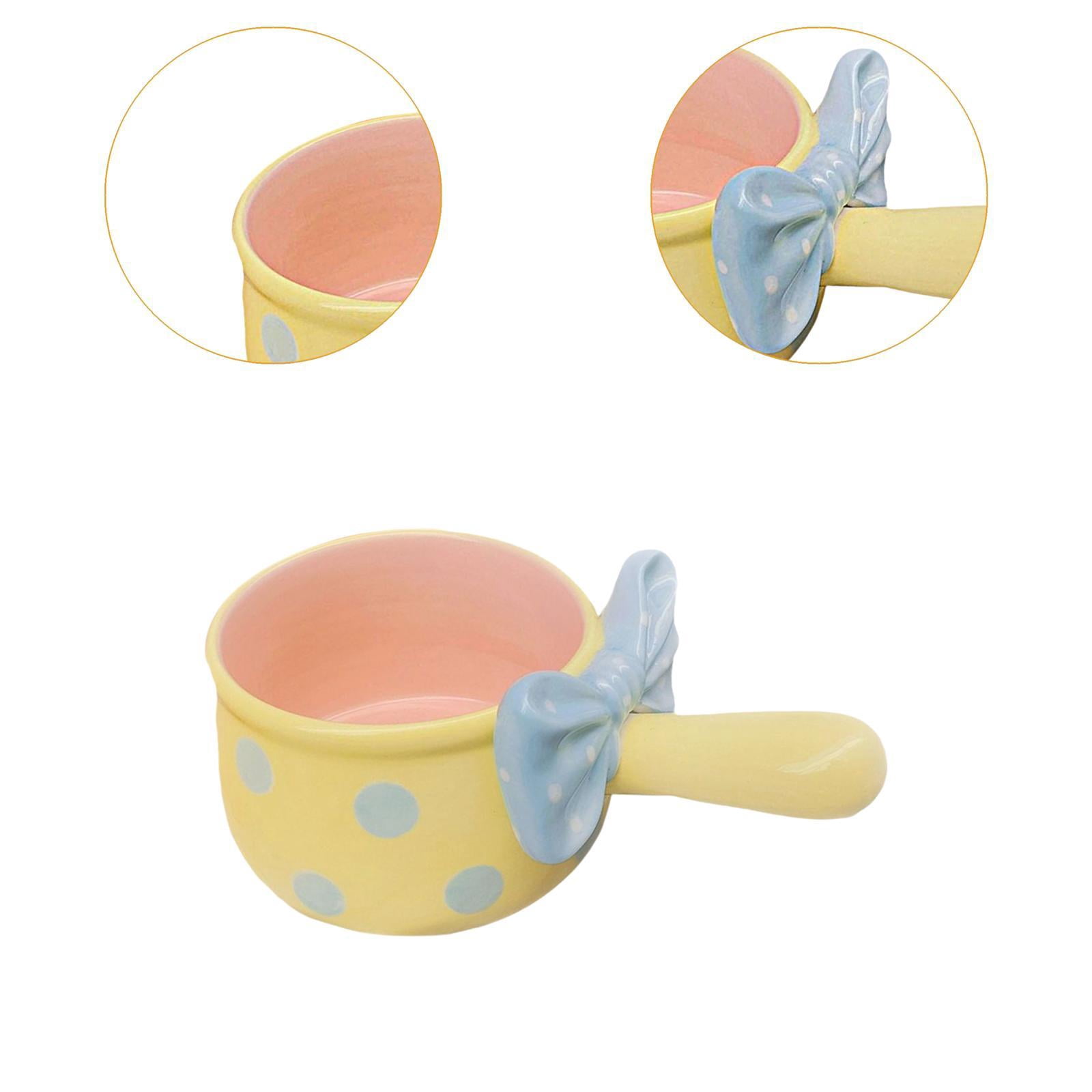 Fiocias 600ml Ceramic Soup Pot with Instant Handle Oven-Baked Rice Bowl for Cereal Chili Yellow