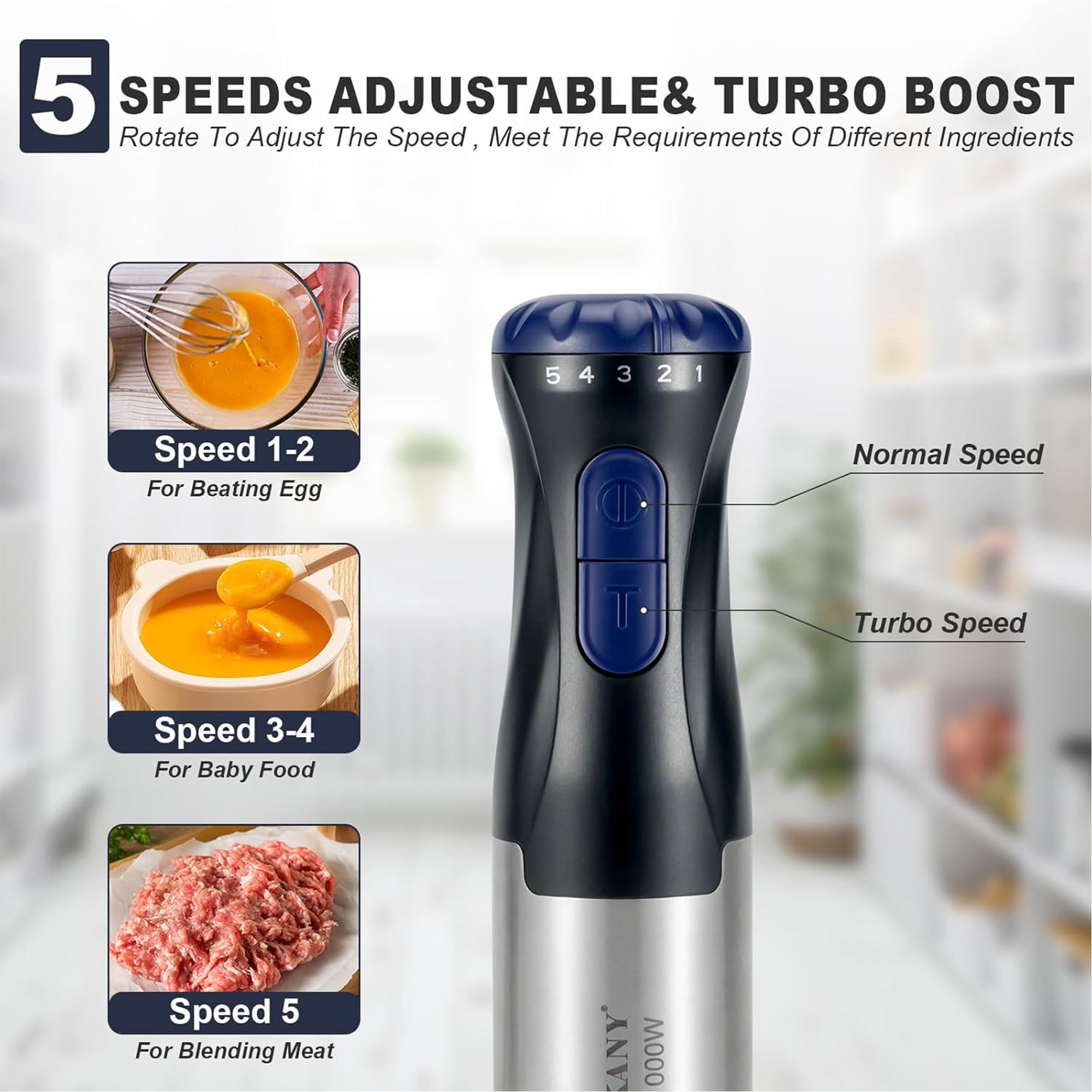 1000W Immersion Blender Handheld 4-in-1 Hand Blender Stick, Handheld Blender Stick Mixer with Egg Whisk, 700ml Beaker & 500ml Chopper Bowl