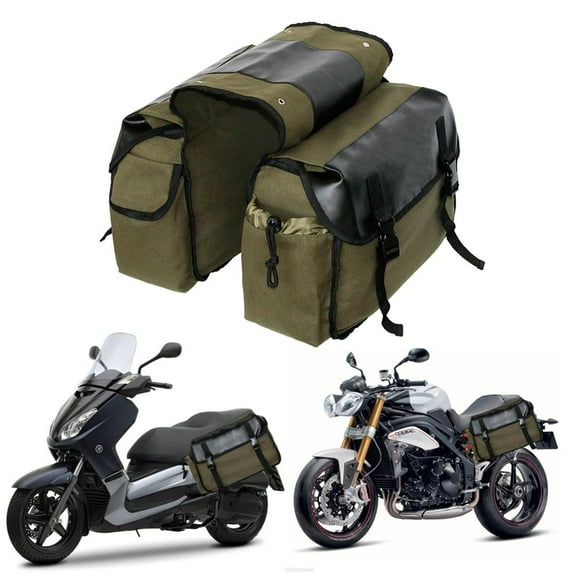 26L Canvas   Leather Motorcycle Side Saddle Bag Pannier Luggage Storage Bag＋Rope