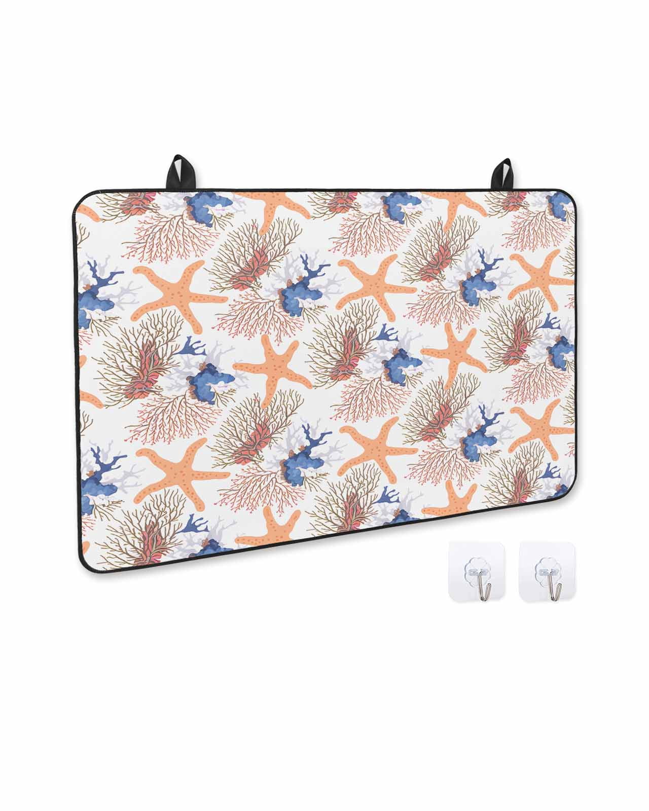 nqOlkjepod Large Induction Cooktop Protector Mat 36"x21", Orange Coral Coastal Stove Top Covers for Electric Stove, Summer Ocean Starfish Conch Stove Burner Cover Mats, Glass Top Stove Cover