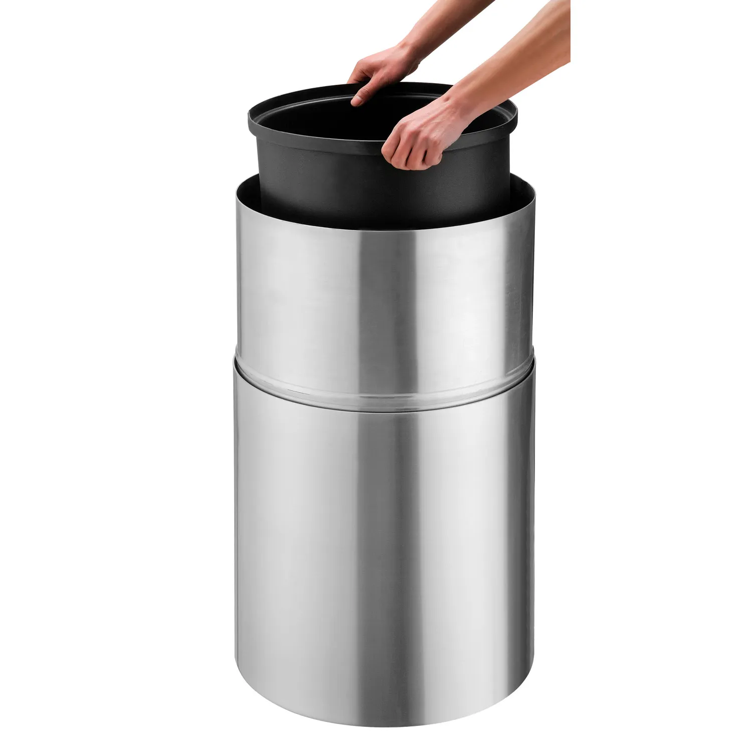 Global Industrial Aluminum Round Open Top Trash Can 35 Gallon Satin Clear
