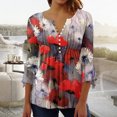 thumbnail image 2 of Blusa de verano para mujer con estampado de pliegues sexy y mangas 3/4 con cuello en V y botones OAVQHLG3B Store  lin121212, 2 of 5