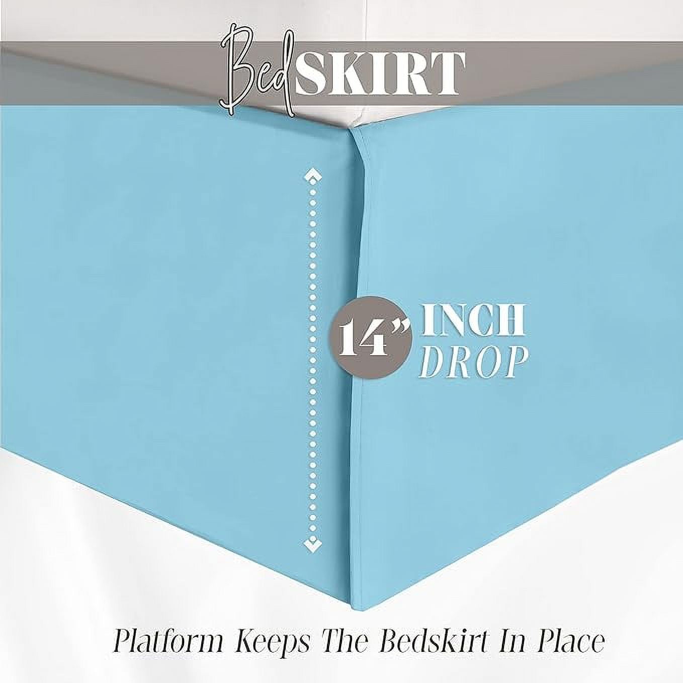Elegant Comfort 1-Piece Solid Bed Skirt, 1500 Series, Minimalist Design with a Modern Look- Easy Care, Wrinkle and Stain Resistant, Bedskirt, King, Aquamarine