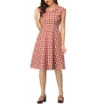 thumbnail image 2 of INSPIRE CHIC Women's Button Front Cap Sleeve Retro Belted Plaid Dresses XS Red, 2 of 5