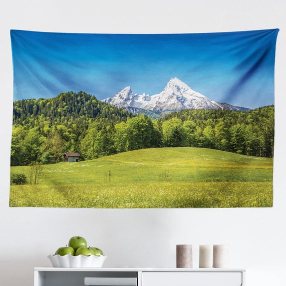 Europe Tapestry, Rolling Sunny Hills with Meadow Fields and Trees Southern Moravia, Czech Republic Print, Fabric Wall Hanging Decor for Bedroom Living Room Dorm, 2 Sizes, Emerald, by Ambesonne