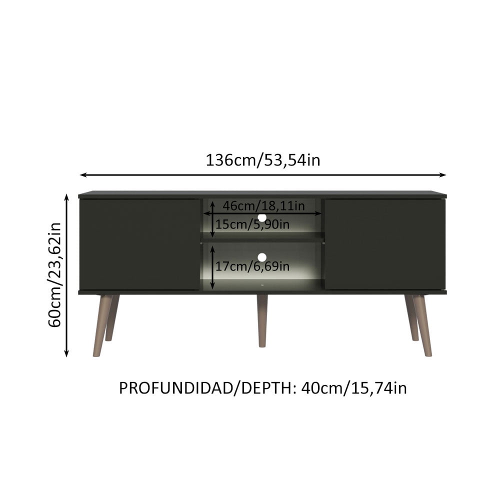 Madesa TV Stand Console with 2 Doors and 2 Shelves with Cable Management for 50, 55 Inch Media Storage Media Console Office Entertainment Center Wooden Television Cabinet - Black