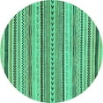 thumbnail image 1 of Ahgly Company Machine Washable Indoor Round Abstract Turquoise Blue Modern Area Rugs, 5' Round, 1 of 4