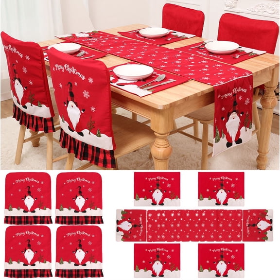 Red and Black Buffalo Plaid Christmas Placemats Table Runner Chair Covers for Dining Table,Seasonal Winter Xmas Snowflakes Holiday Rustic Vintage Washable Table Mats Chair Covers Table Runner