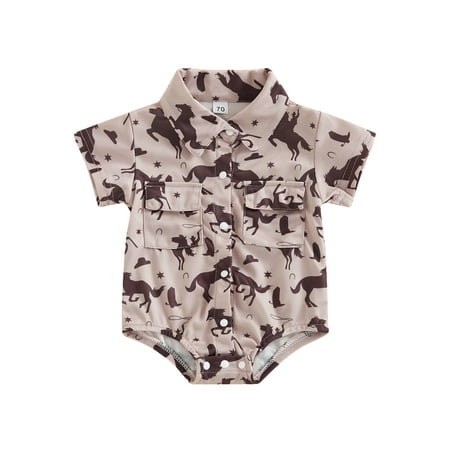 

Qtinghua Newborn Infant Baby Boy Romper Horse/Cactus Print Short Sleeve Turn-down Collar Jumpsuit Summer Clothes