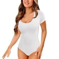 thumbnail image 1 of HBFAGFB Jumpsuit for Women Square Neck Ribbed Knit Short Sleeves Slim Versatile Rompers White Size L, 1 of 6