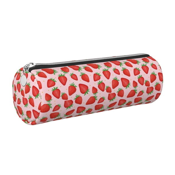 Disketp Strawberries Estuche Organizador de Lápices de Cuero, Estuche de Oficina con Cremallera para Bolígrafo y Lápiz