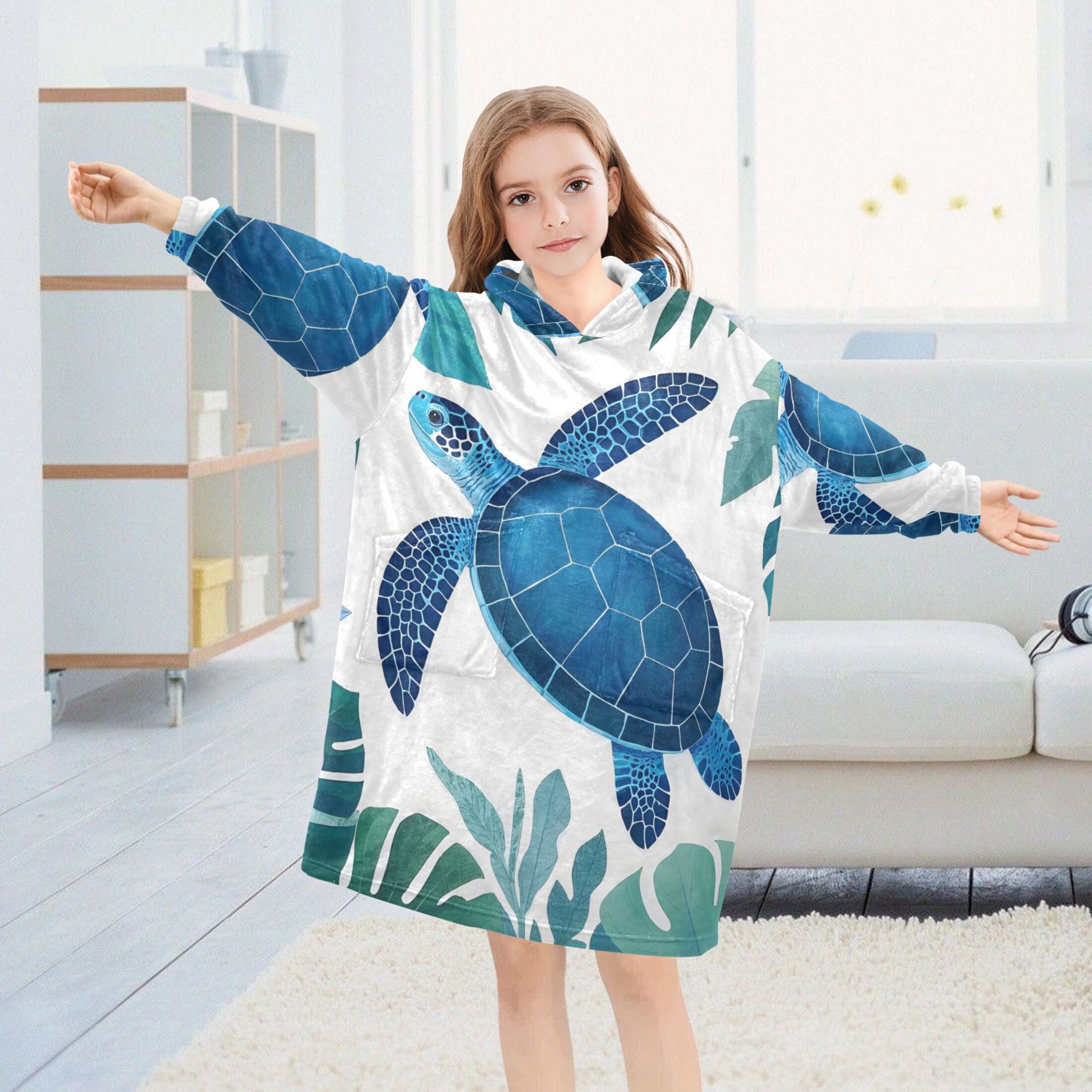 joogoo Wearable Blanket Hoodie Turtle Palm Leaves for Flannel Sherpa Pocket 3-14 YR M