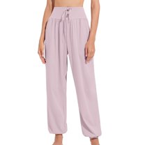 SWSMCLT Women's High Waisted Yoga Pants Athletic Lightweight Long Sweatpants Soft Pants Comfy Loose Light Purple Medium