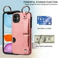 thumbnail image 6 of for iPhone 11 Back Case with Wristband Card Holder Drop Protective Cover with Stand PU Leather All-round Shockproof Finger Ring Snap Bracket Design for iPhone 11, Pink, 6 of 10