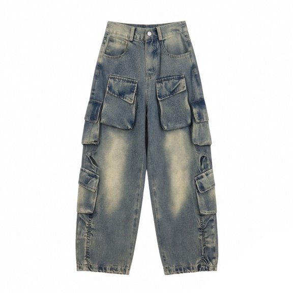 JAJAHO Girls Denim Cargo Pants Street Dance Baggy Jeans Pants With Multi Pockets For Kids 5-16Y