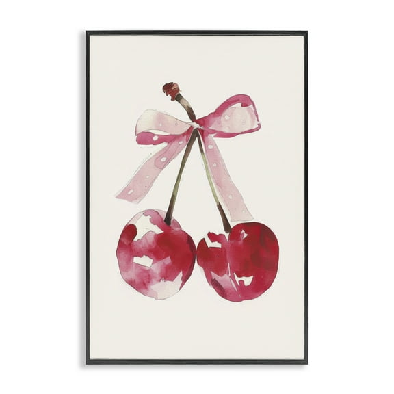 Stupell Industries Mod Cherries Tied in Bow Food & Beverage Painting Black Framed Art Print Wall Art, 12 x 18