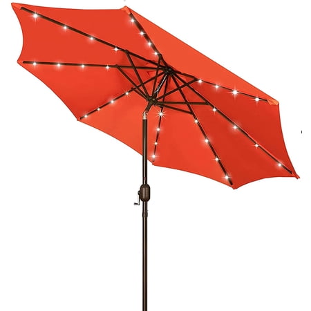 9 ft Solar Powered Patio Market Table Umbrella with 32 LED Lights Outdoor Umbrella for Garden Backyard  Pool   Beach and Deck