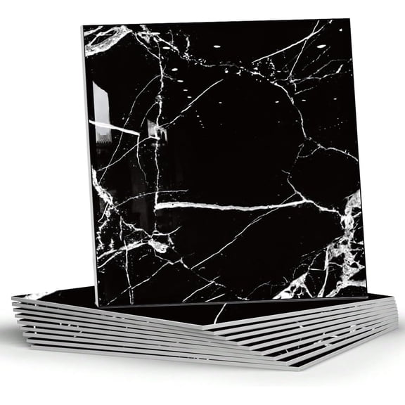 10 Sheets Marble Peel and Stick Backsplash Tile, 12"x12" PVC Self Adhesive Tile Shower Wall Panels for Bathroom, Kitchen, Living Room (Black White)