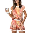 thumbnail image 2 of uublik Two Piece Pajama Set for Women Casual Short Sleeve Tops and Drawstring Shorts Loungewear Matching Sleepwear Pink, 2 of 6