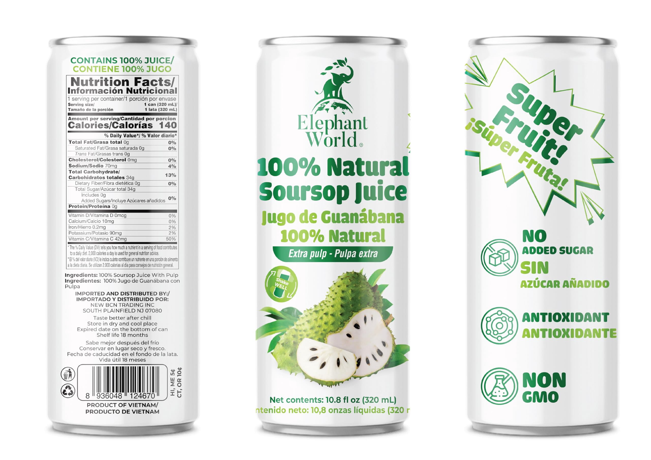 Elephant World 100% Natural Pink Guava Guayaba Juice Canned | NON GMO | 10.8 oz (Pack of 12), Soursop