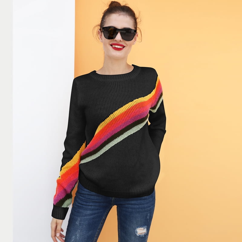 black sweater rainbow stripe