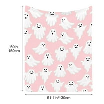 KeirineCC Halloween Throw Blankets Funny Ghost Cute Halloween Spooky Pink and White Throw Blanket Lightweight Cozy Flannel Blanket for Bedroom Living Rooms Couch Sofa Bed Home Decorations 50*60 Inch