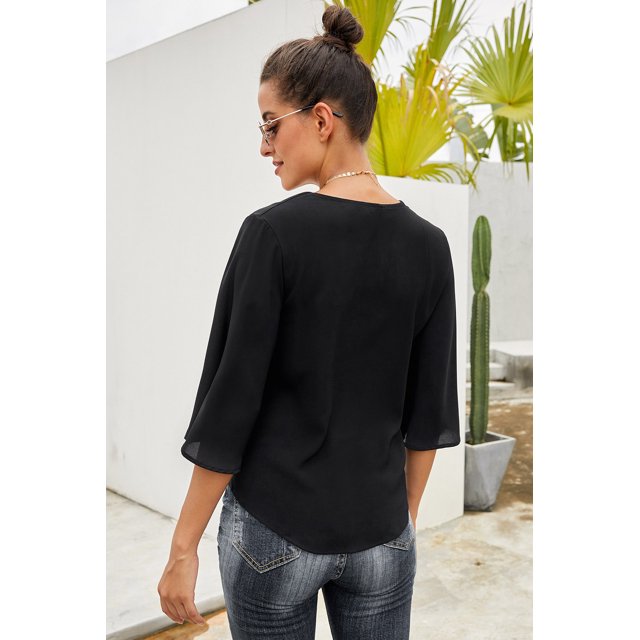 ABPHQTO Top negro con botones para mujer
