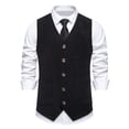 thumbnail image 2 of RYDCOT Men's Corduroy Dress Vest V-Neck Vintage Western Cowboy Waistcoat Sleeveless Jacket Slim Fit Casual Business Single-Breasted Suit Vests with Muti Pocket Black, 2 of 9