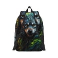thumbnail image 2 of Bixox Realistic Style Green Fur Wolf Printing Canvas Backpack Lightweight Casual Travel Backpack School Backpack Fits 15.6 Inch Notebook, 2 of 5