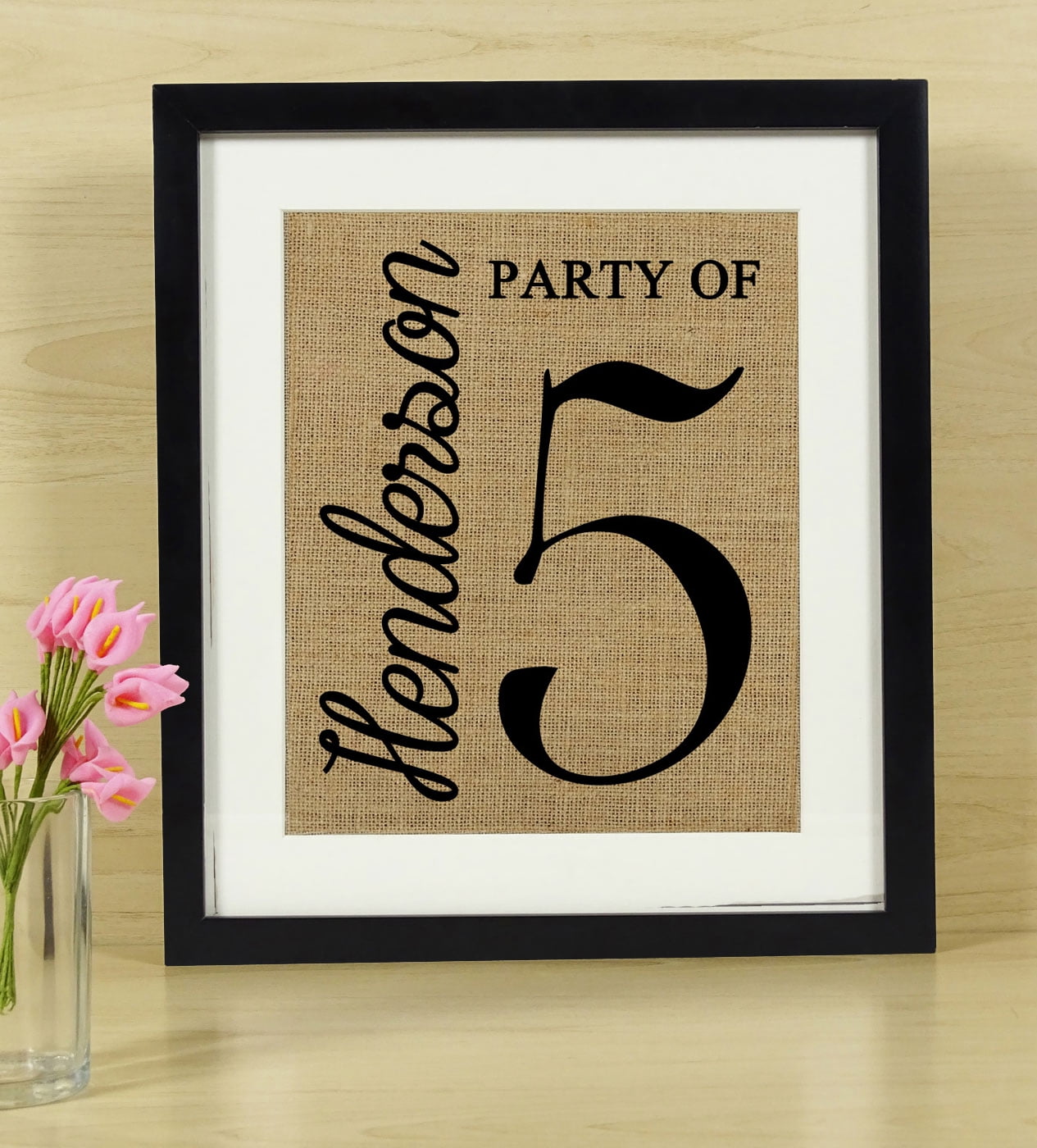 Darling Souvenir Party of 5 Sign Pregnancy Announcement Burlap Print Wall Decor Personalized Family Member Gift-Burlap Print with Frame(11 x 14 Inches)
