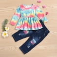 thumbnail image 2 of Toddler Girls 2 Piece Casual Outfit Set Tie Dye Long Sleeve Top and Denim Jeans for 6-12 Months 12-24 Months 2t 3t 4t 5t 6t 7t 8t 9t Children 5-6 Years, 2 of 9