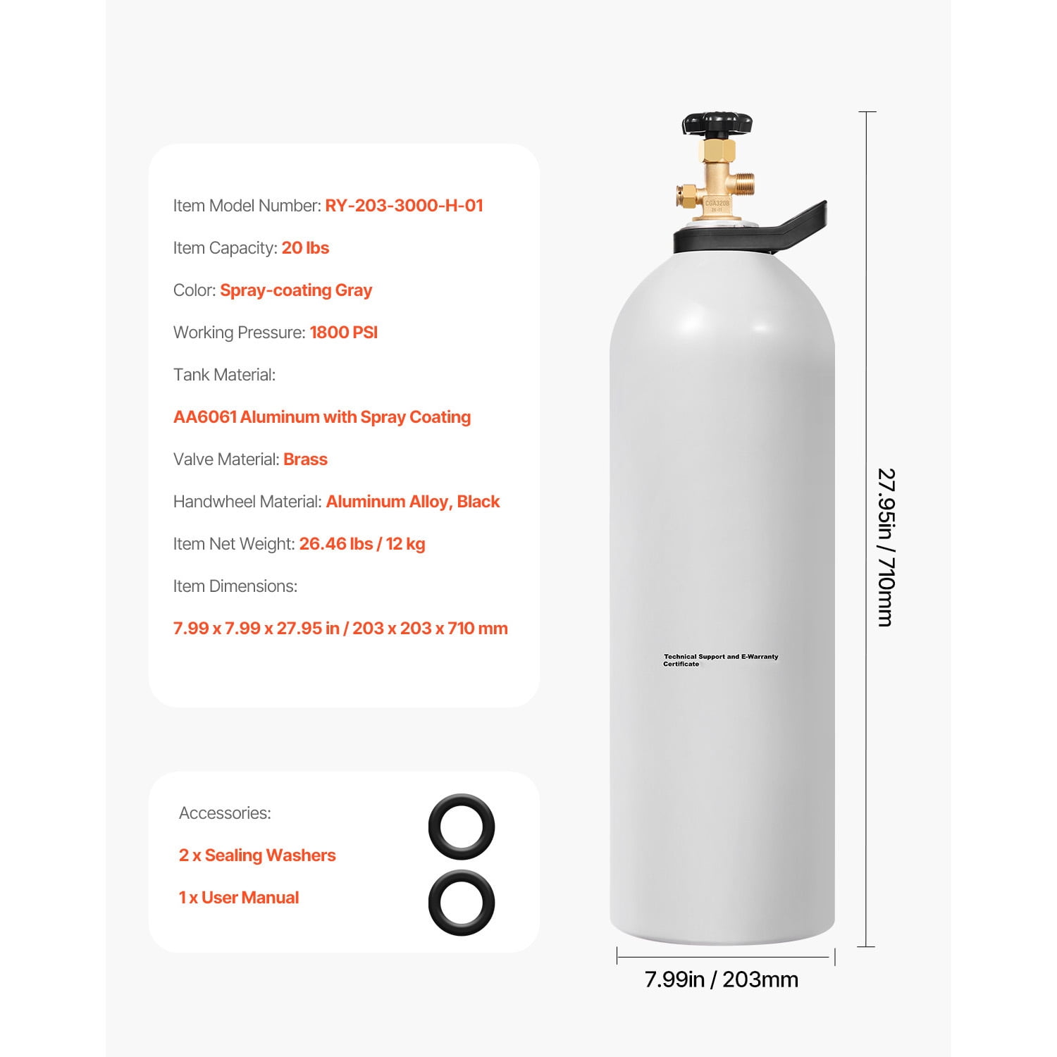 KFFKFF CO2 Container, 20 lbs Fresh Aluminum Alloy Storage, CO2 Gas Cylinder with Spray Finish, CGA320 Valve, Grip & Modifiable Pressure, DOT & TC Certified Storage for Draft Beer Serving