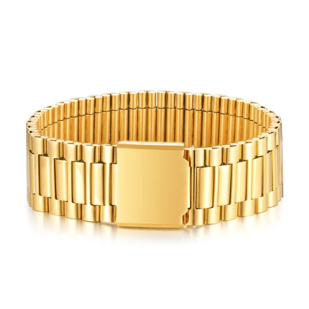 Vnox 18mm lujo hombres banda de reloj chapado en oro de 18 quilates pulsera de acero inoxidable eslabones de joyería