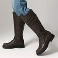 thumbnail image 2 of XUNKUSGA Mens Motorcycle Leather Boots Fashion Round Toe Side Buckle Strap Low Heel Knee High Boots Vintage Engineer Biker Boots for Men with Back Zipper,7, 2 of 9