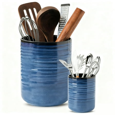 Hasense Ceramic Utensil Holder Blue Set of 2
