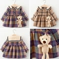 thumbnail image 3 of Adarl Toddler Girls Kids Plaid Party Dress BEAR Gift Khaki 2-3 Years, 3 of 5