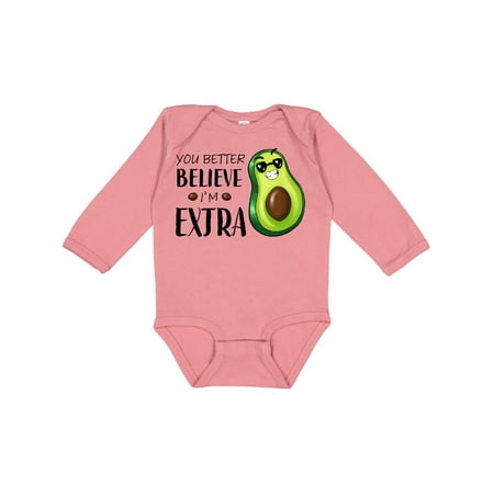 

Inktastic You Better Believe I m Extra- Funny Avocado Guacamole Gift Baby Boy or Baby Girl Long Sleeve Bodysuit