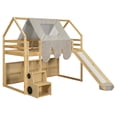 thumbnail image 3 of Newest Twin Loft Bed with House-Shaped Frame and Tent, Wooden with Slide and Ladder for Small Bedroom, Natural, 3 of 13