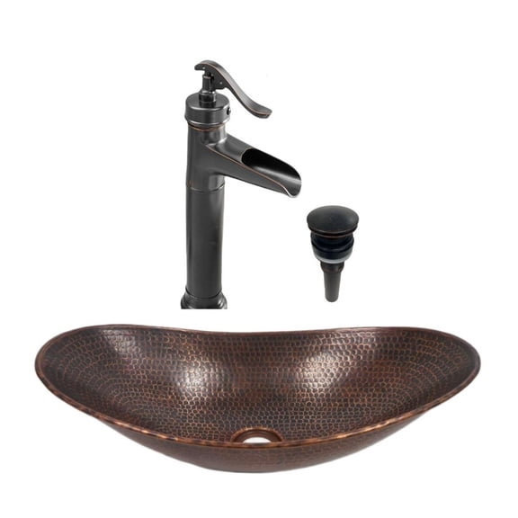 Copper 18 Inch Oval Slipper Vessel Sink 3 Piece