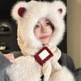thumbnail image 3 of Misright Women Faux Rabbit Furs Hat Scarf Bear Ear Plush Pullover Hat Christmas Gift, 3 of 17