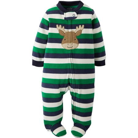 Carters Infant Boys Striped Baby Moose Fleece Pajama Sleeper