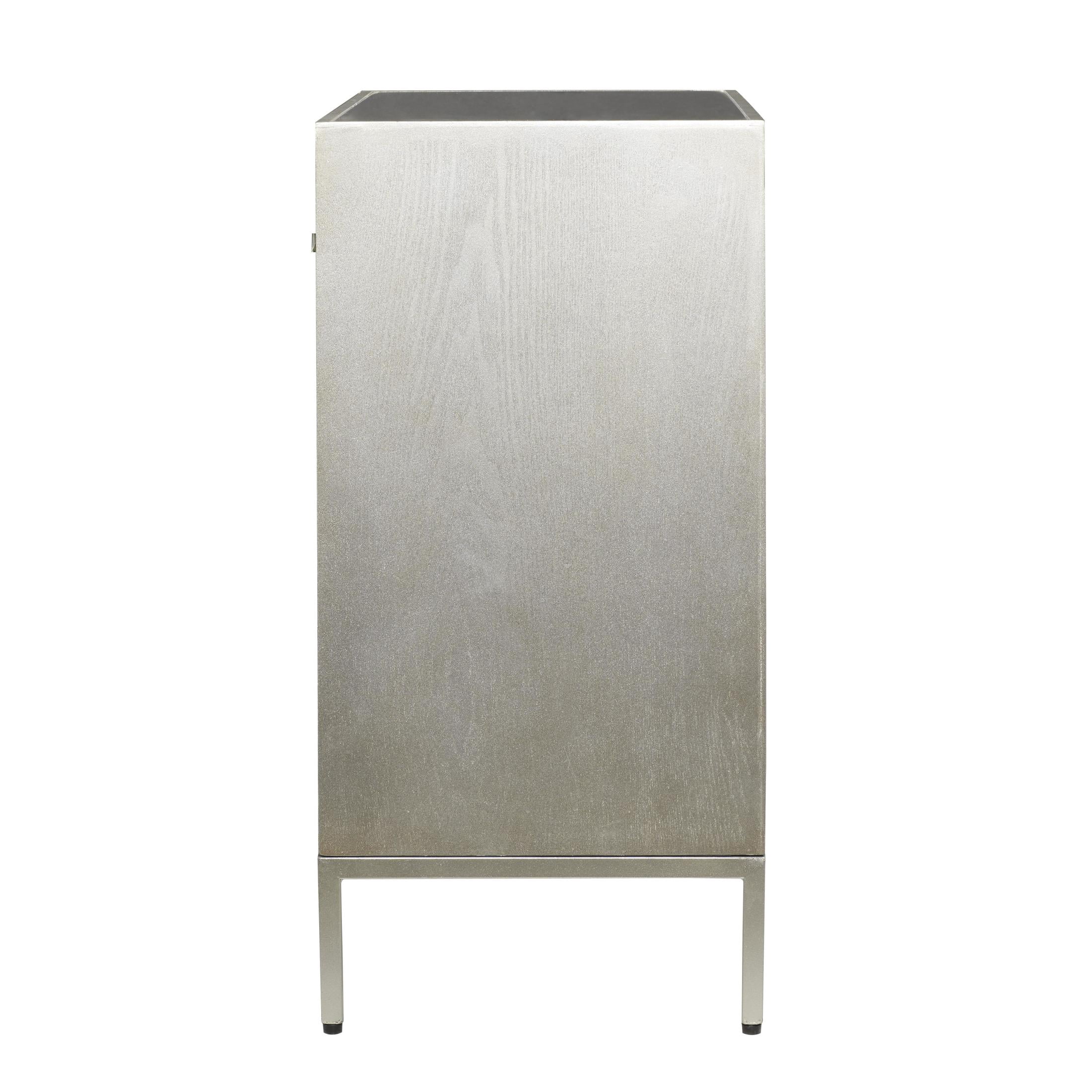 DecMode 32" x 32" Beige Wooden Upholstered Front Panel 3 Drawer Chest with Mirrored Top and Ring Handles, 1-Piece