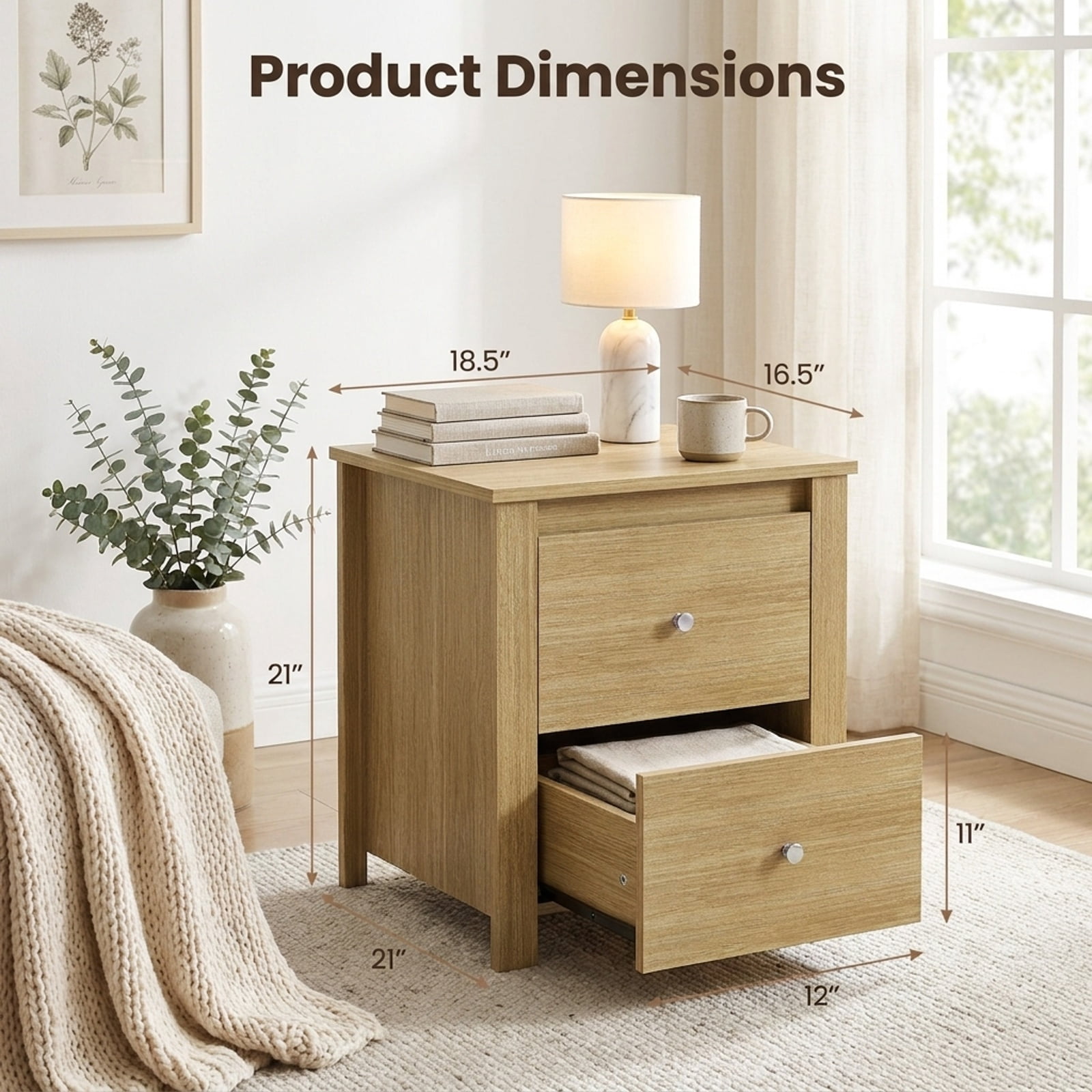 Furnibear Nightstand with 2 Drawers & Storage for Bedroom Living Room Small Spaces for Bedroom Living Room Bedside Sofa Side Small Space, Natural