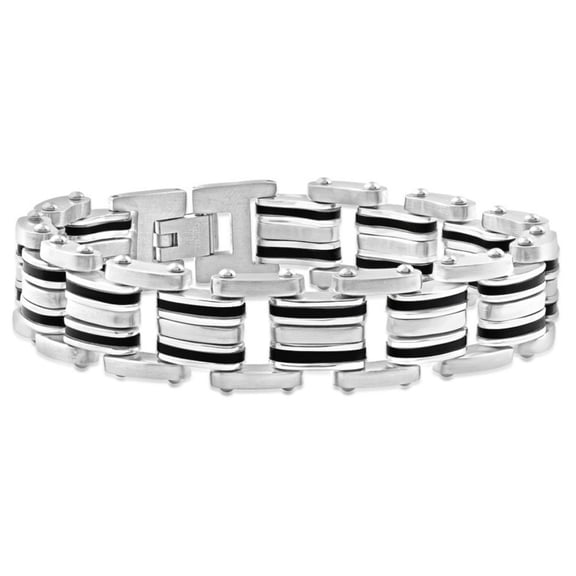 Pompeii Men's Steel Brushed And Black Two Tone 16.5mm Link Flexible 8 " Bracelet (,)