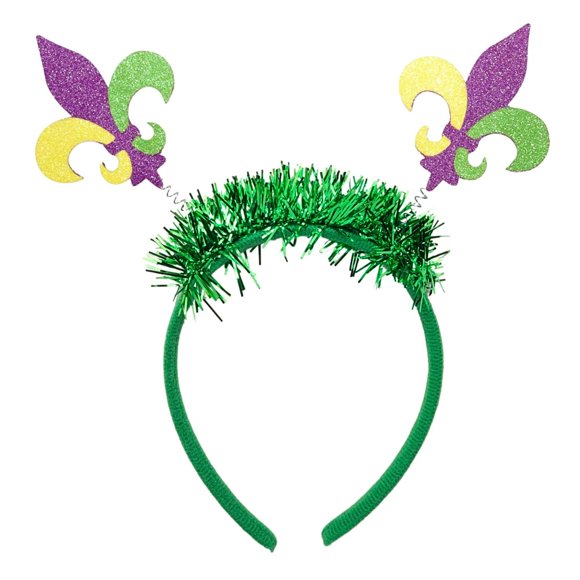 Needzo Mardi Gras Diadema Fleur De Lis Glittery Bopper Diadema para el cabello Fiesta festiva Accesorio para desfile Talla única