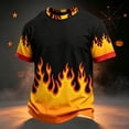 thumbnail image 2 of XIAOCHA Halloween Flame Print T Shirt for Men Short Sleeve Crew Neck Fire Graphic Pullover Top, Black, Sizes L, 2 of 4