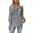 thumbnail image 3 of WIHOLL 3/4 Length Sleeve Crew Neck Button Fashion Clothing Dressy Casual Business Work Tops Summer Fall Outfits, 3 of 11