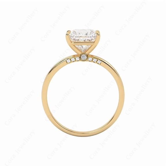 Cora Jewellery 2CT Bridge Diamond Round Moissanite Solitaire Peekaboo Engagement Ring For Women, 14K Yellow Gold