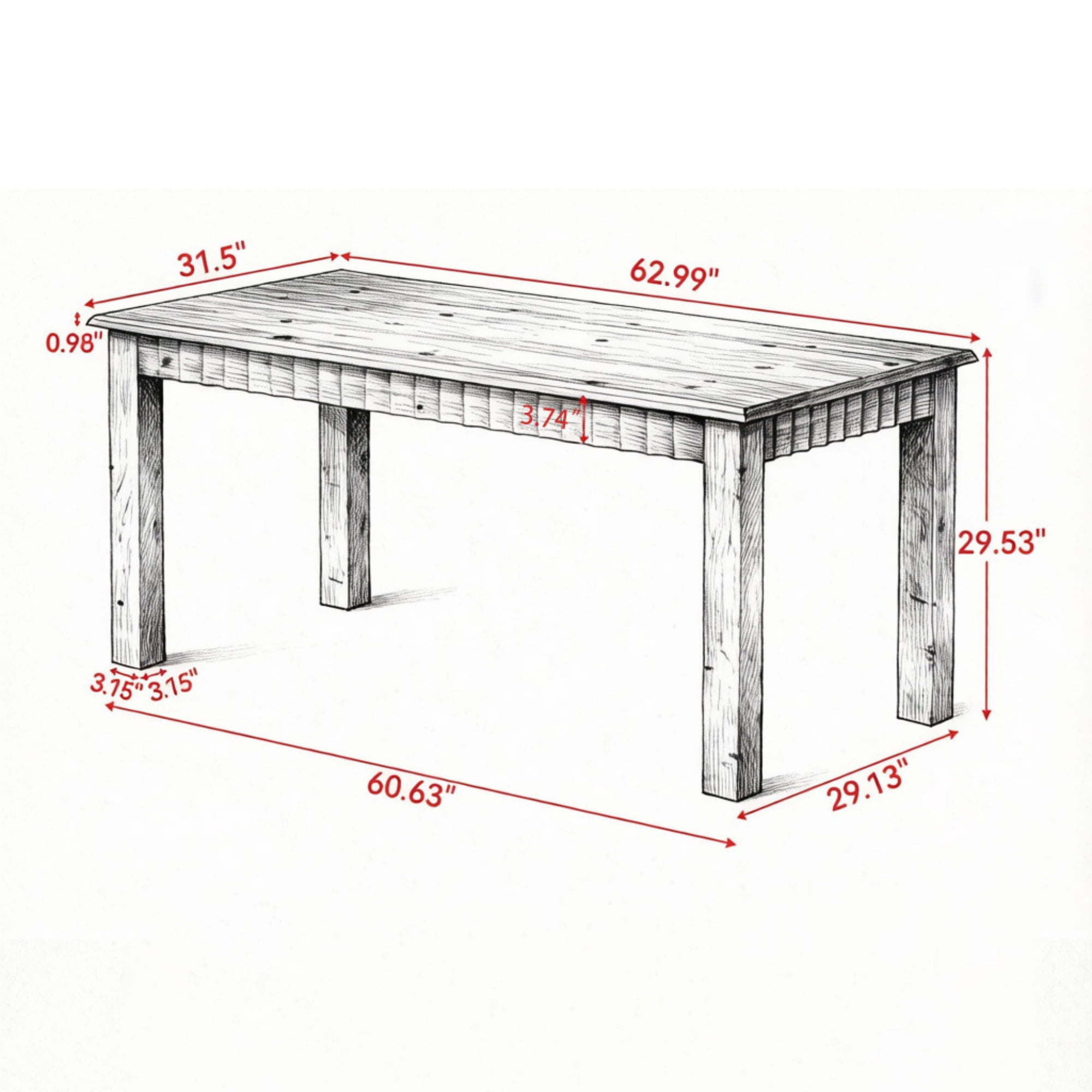 Solid Wood Dining Table, Rustic Brown
