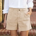 thumbnail image 2 of Cotton Linen High Waist Button Fly Baggy Business Work Summer Shorts Pockets for Women, 2 of 6